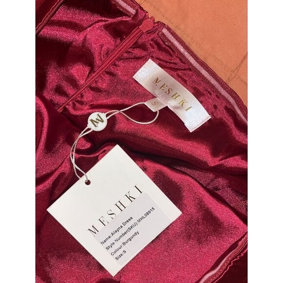 NWT Meshki Alayna Strapless Burgundy Satin Midi Dress S Small - Picture 8 of 12